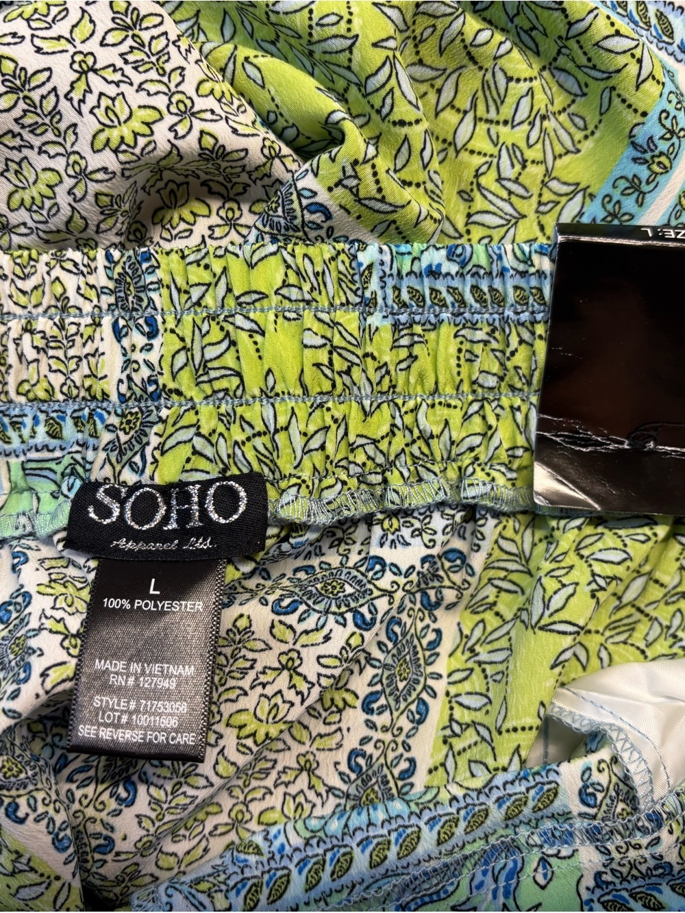 🧩NWT Soho Apparel Blue and Green Patchwork-Print Chinos - Picture 3 of 3